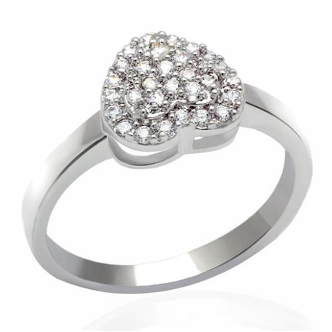Women Rhodium Brass Ring with AAA Grade CZ in Clear - Size 10