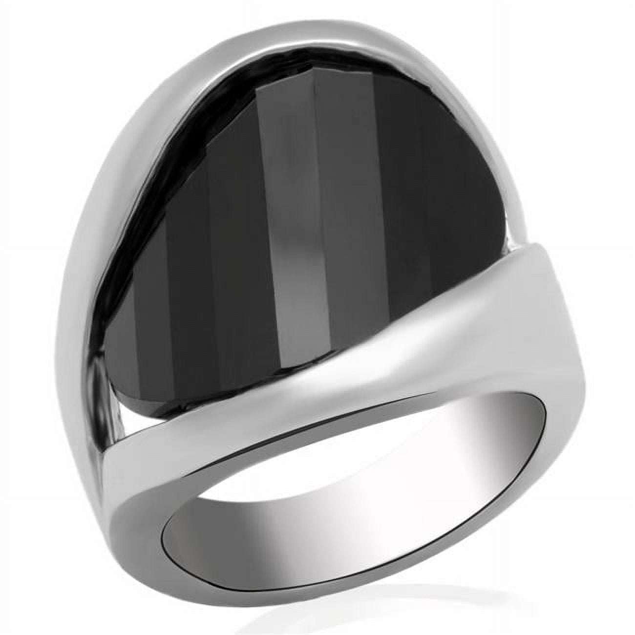 Women Rhodium Brass Ring with AAA Grade CZ in Jet - Size 8