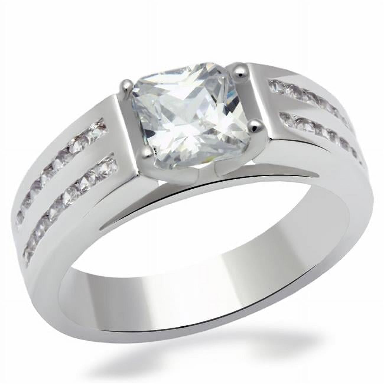 Women Rhodium Brass Ring with AAA Grade CZ in Clear - Size 5