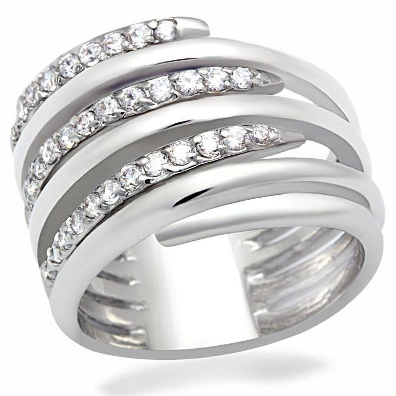 Women Rhodium Brass Ring with AAA Grade CZ in Clear - Size 5