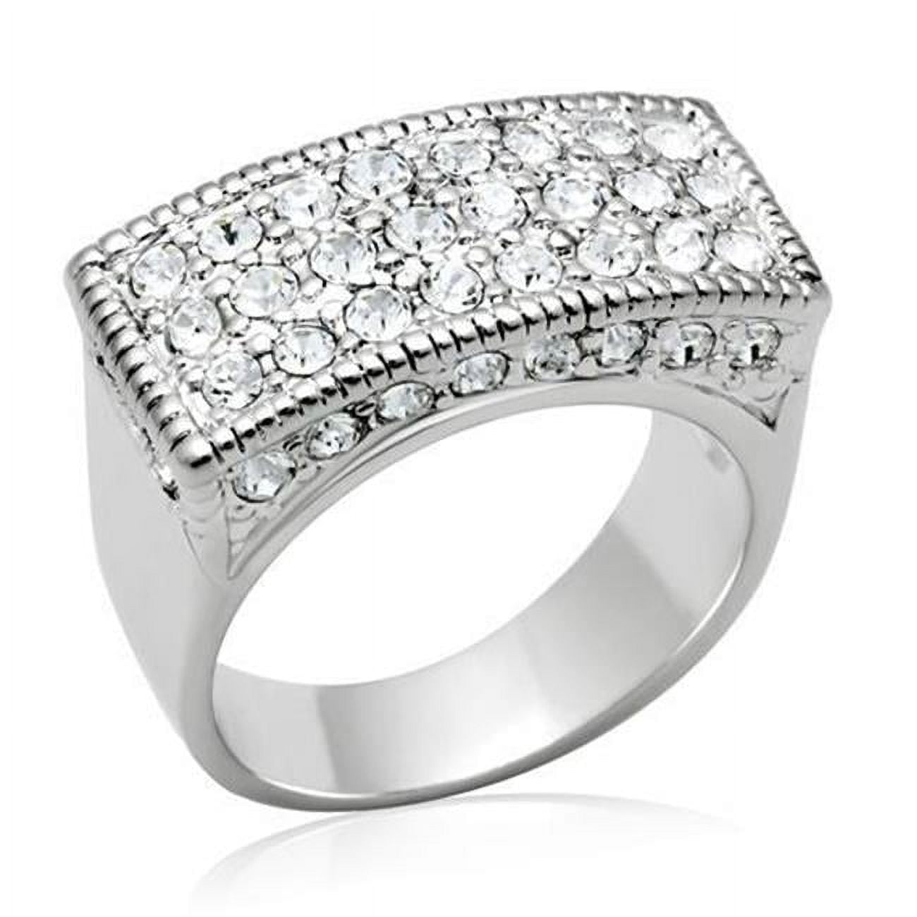 Women Rhodium Brass Ring with Top Grade Crystal in Clear - Size 5