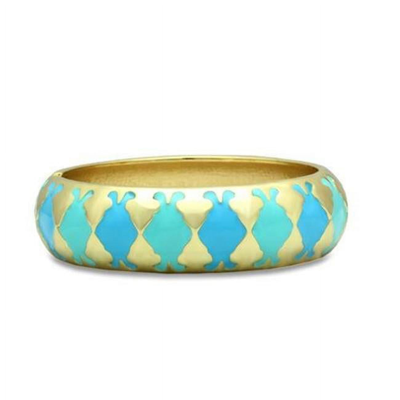 Women Flash Gold White Metal Bangle with Epoxy in No Stone - 7 in.