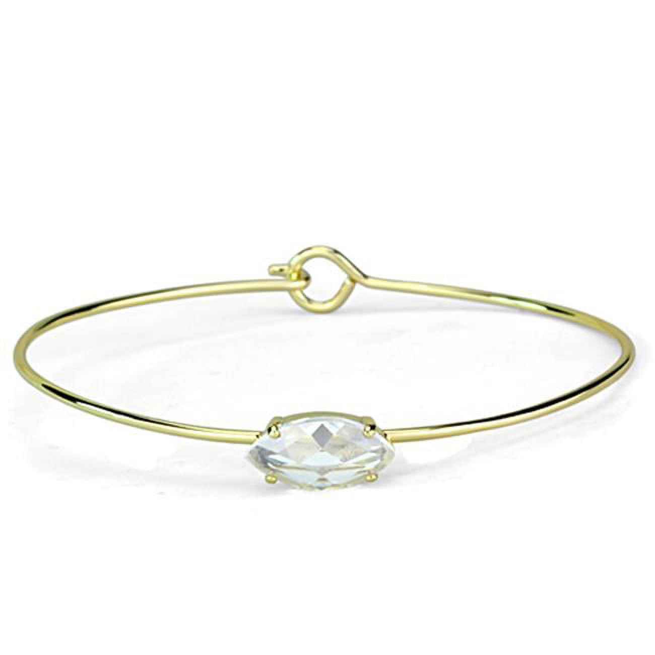 Women Gold Brass Bangle with AAA Grade CZ in Clear - 7 in.