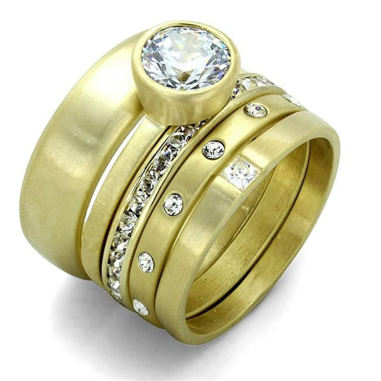 Women Gold & Brush Brass Ring with AAA Grade CZ in Clear - Size 13