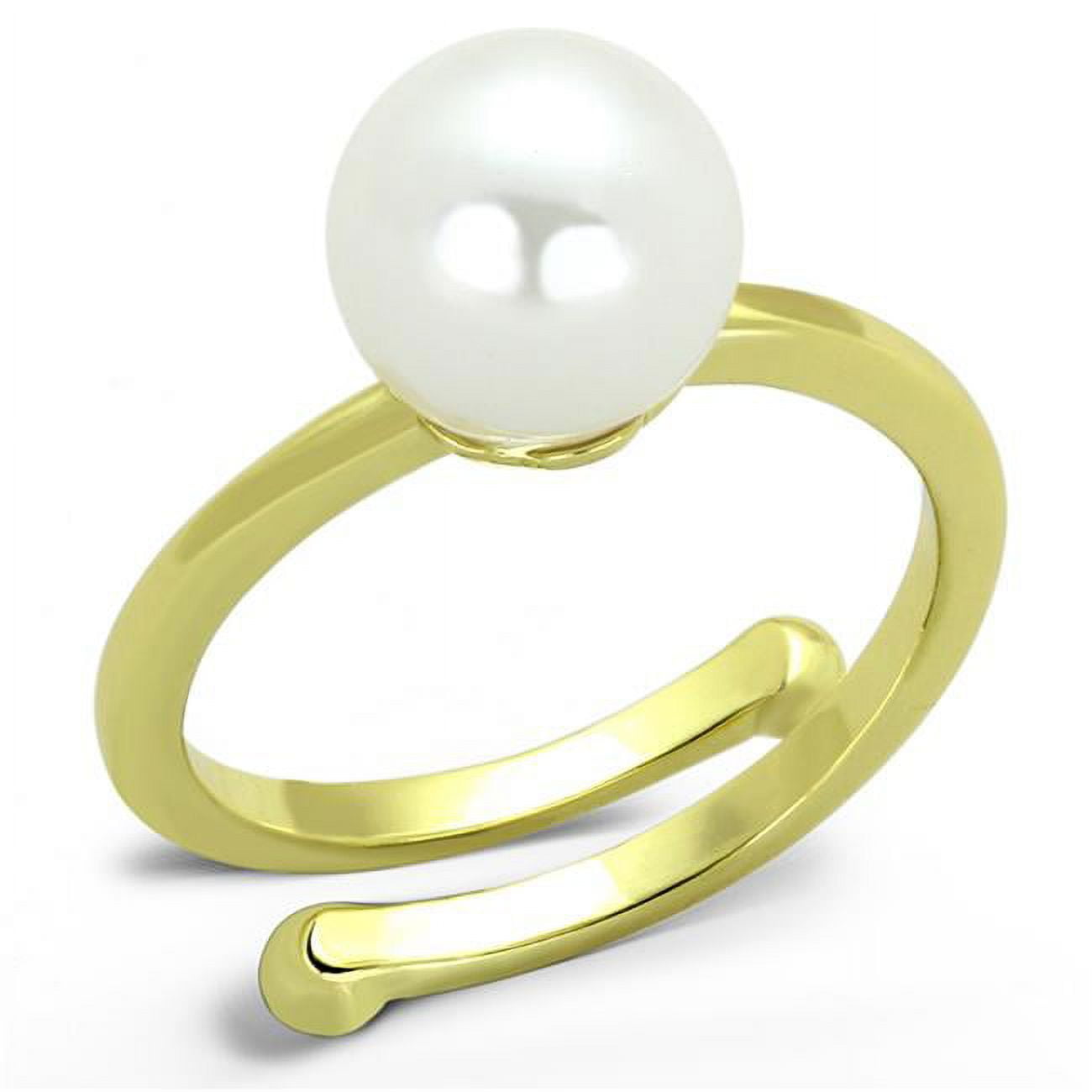 Women Gold Brass Ring with Synthetic in White - Size 8