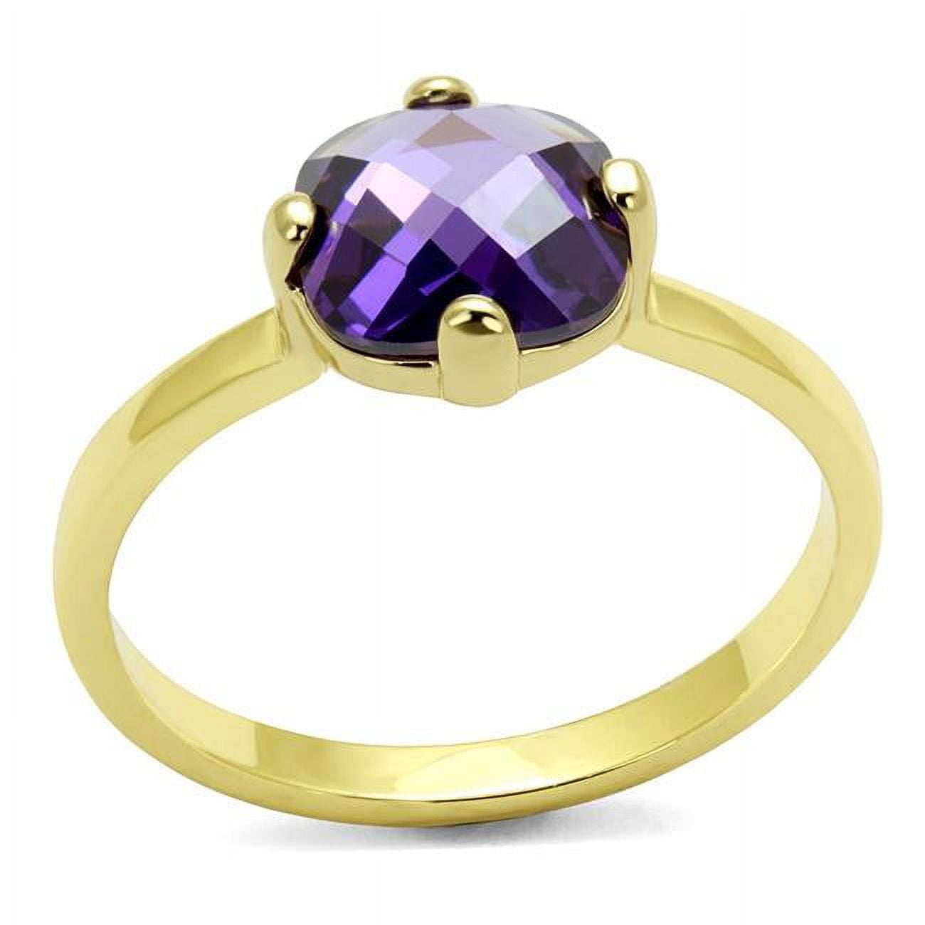 Women Flash Gold Brass Ring with AAA Grade CZ in Amethyst - Size 6