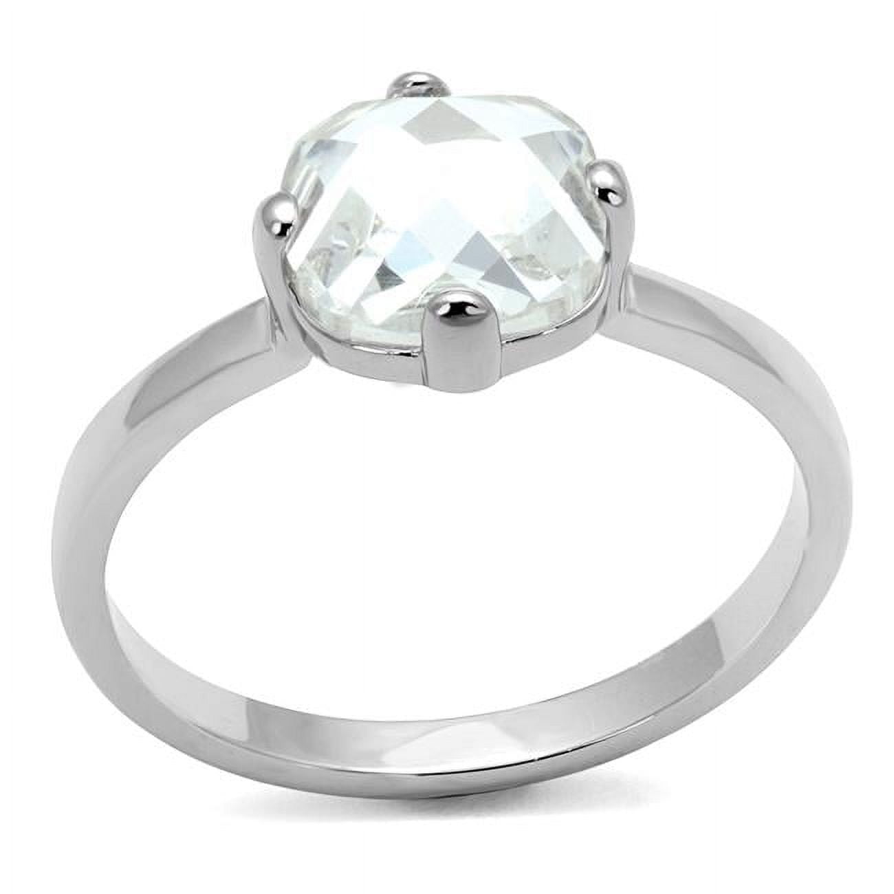 Women Rhodium Brass Ring with AAA Grade CZ in Clear - Size 6