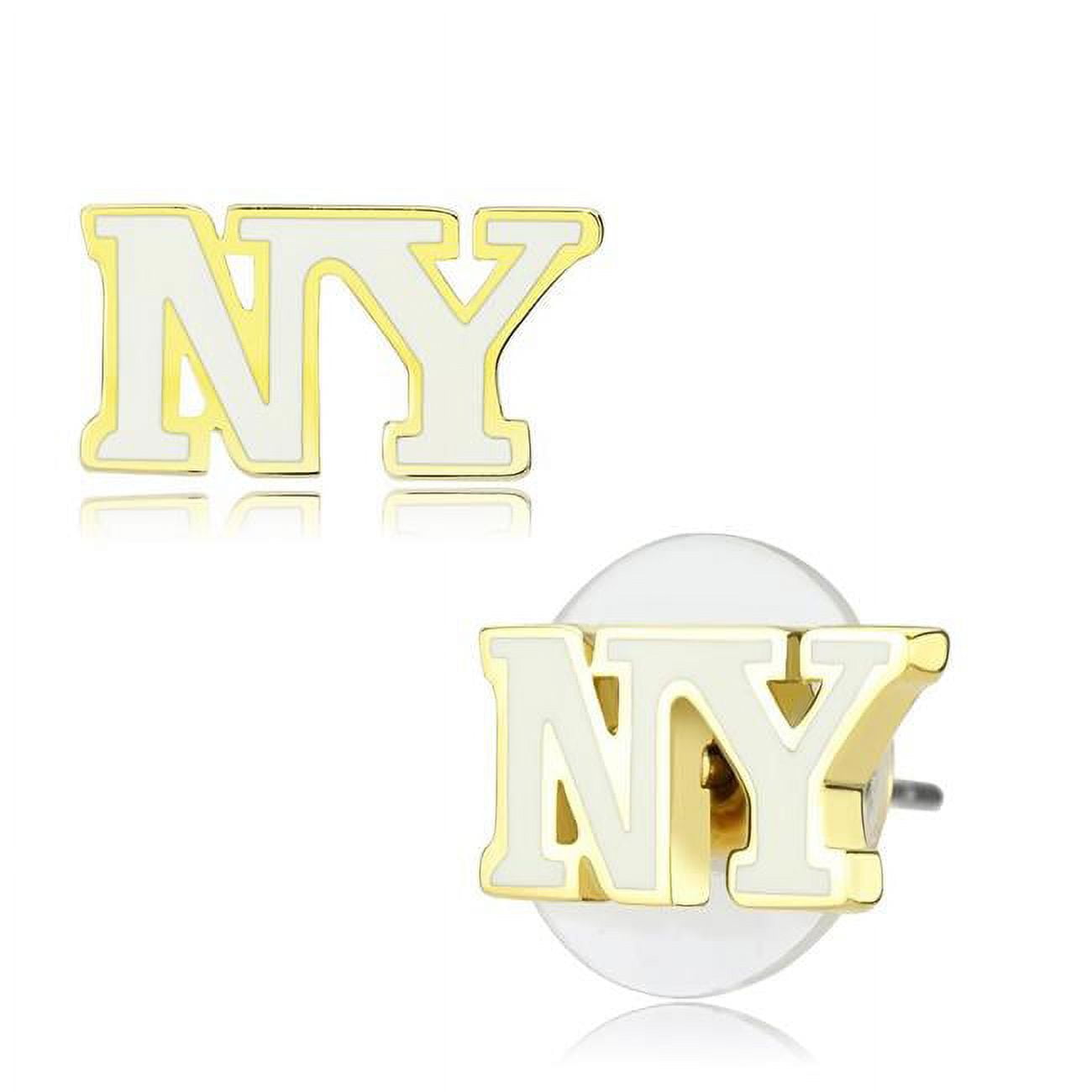 Women Gold Brass Earrings with Epoxy in White