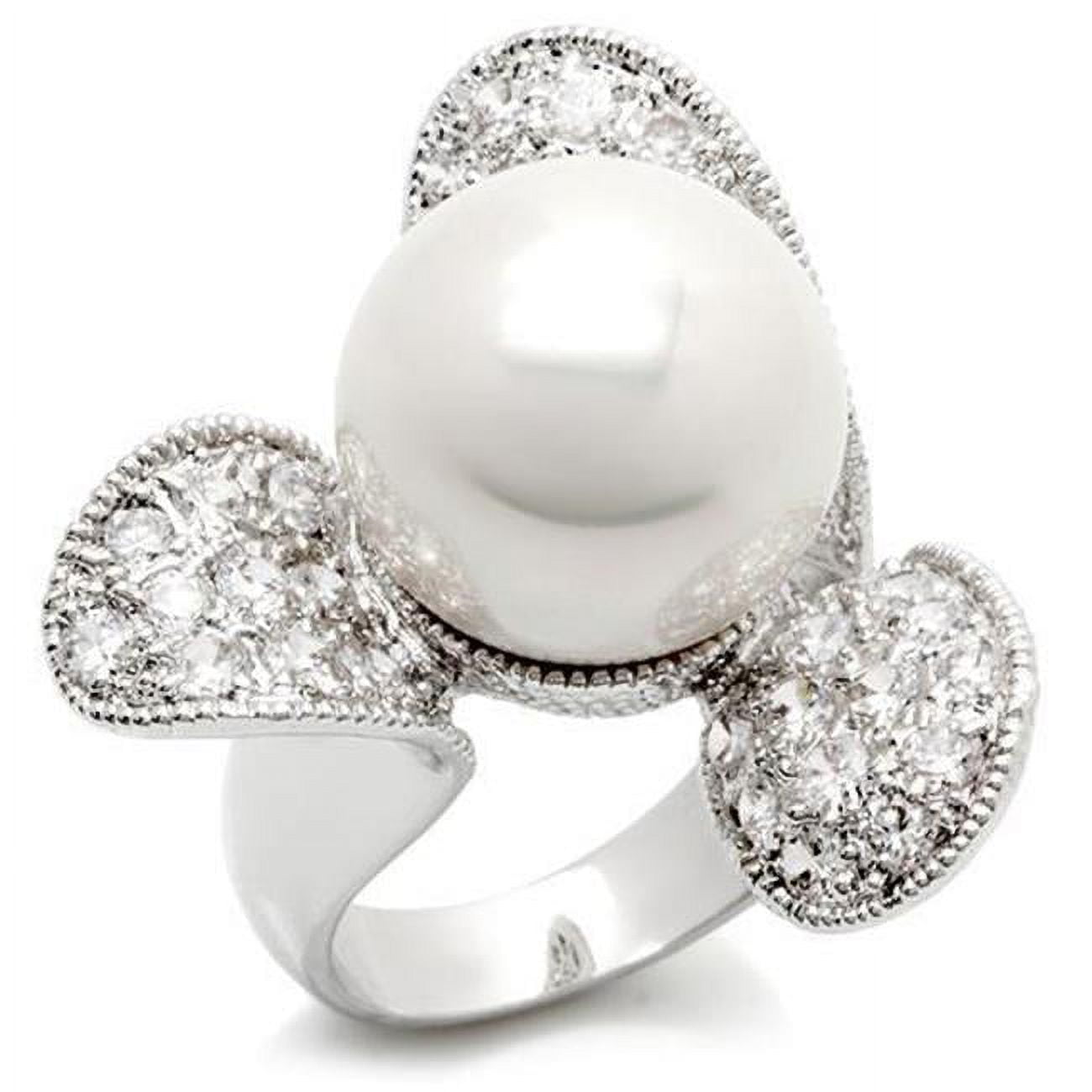 Women Rhodium Brass Ring with AAA Grade CZ in Clear - Size 9