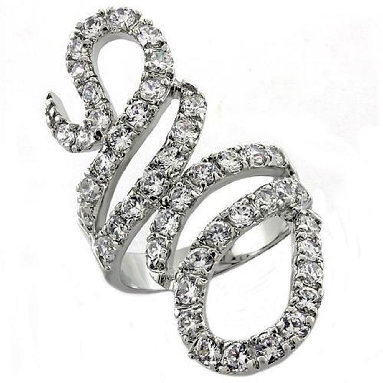 Women Rhodium Brass Ring with AAA Grade CZ in Clear - Size 9