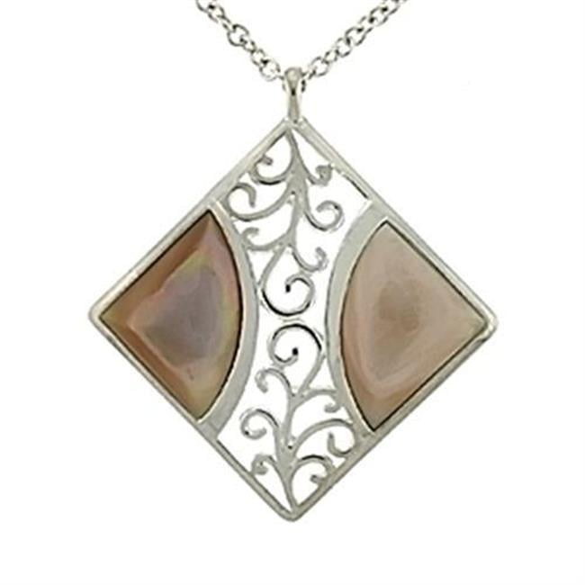 Picture of Alamode LOA532-18 Women High-Polished 925 Sterling Silver Chain Pendant with Precious Stone in Rose - 18 in.