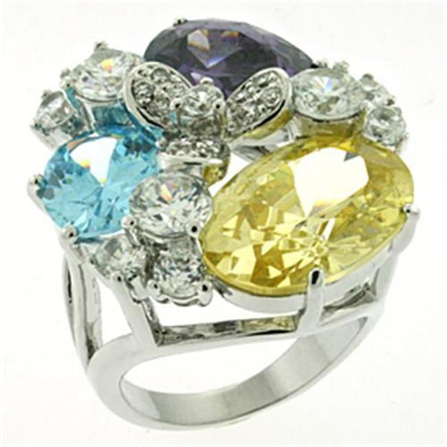Women Rhodium Brass Ring with AAA Grade CZ in Multi Color - Size 8