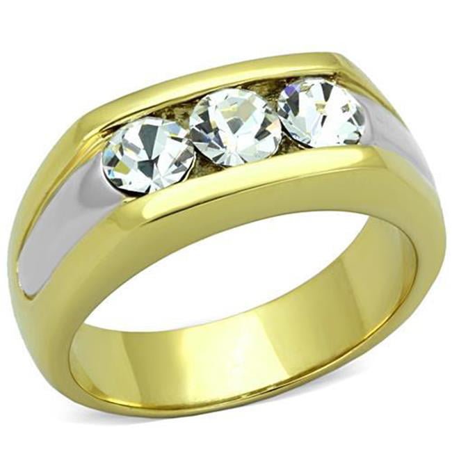 Picture of Alamode TK1615-8 Men Two-Tone IP Gold Stainless Steel Ring with Top Grade Crystal in Clear - Size 8