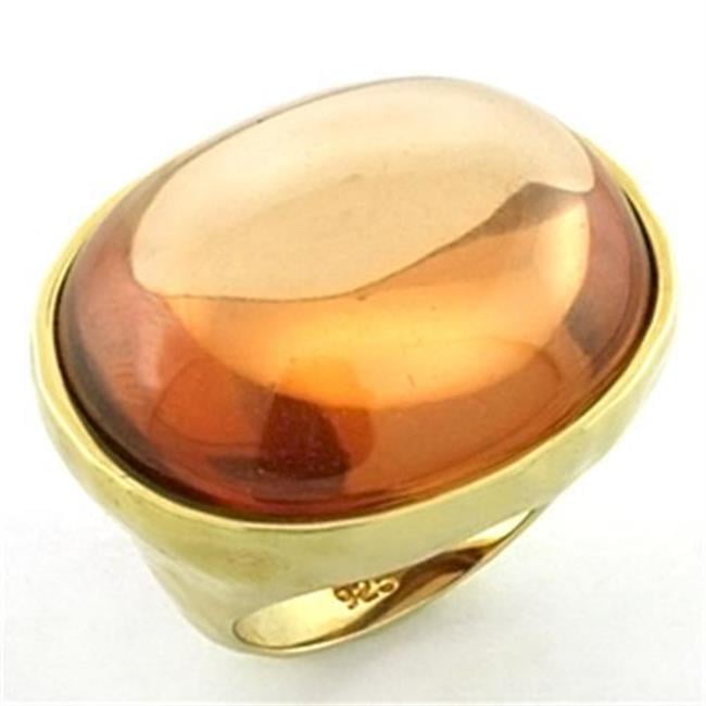 Women Gold 925 Sterling Silver Ring with AAA Grade CZ in Orange - Size 6