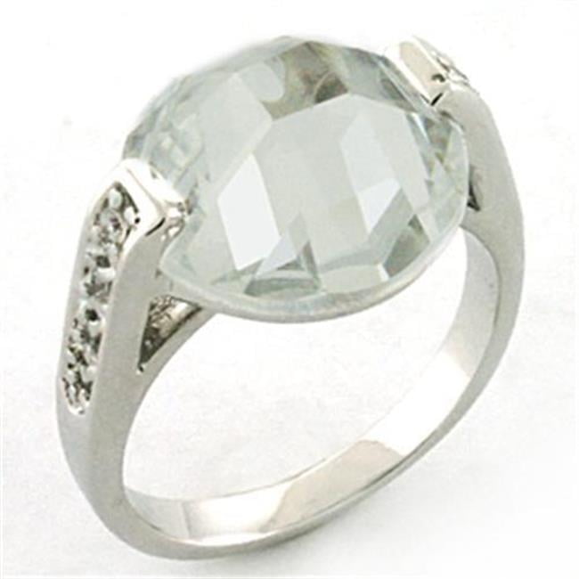 Women Rhodium Brass Ring with AAA Grade CZ in Clear - Size 7