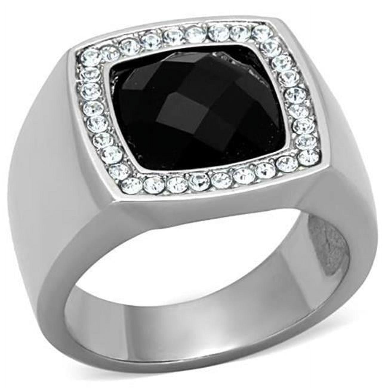 Men High Polished Stainless Steel Ring with Semi-Precious in Jet - Size 9
