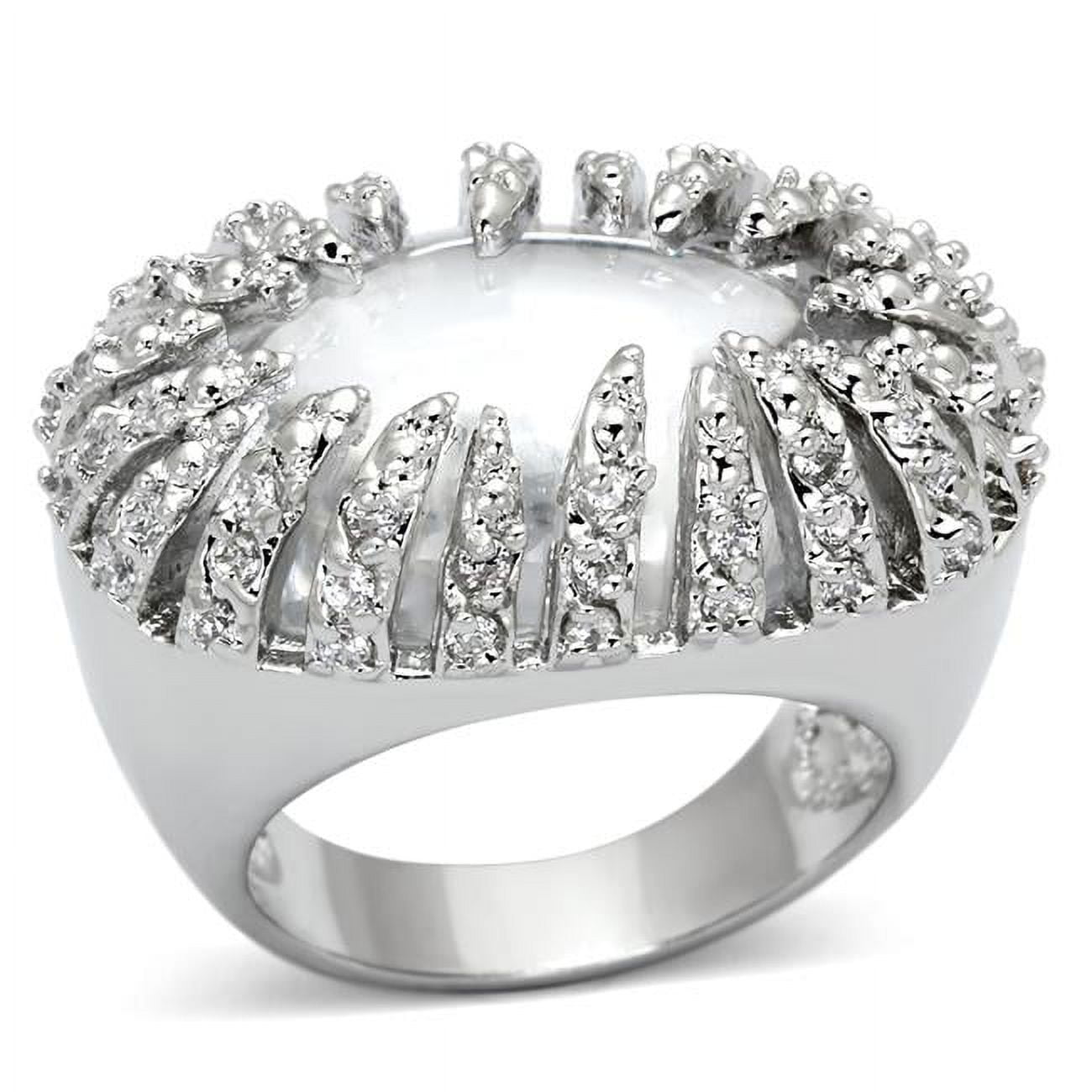 Women Rhodium Brass Ring with AAA Grade CZ in Clear - Size 5