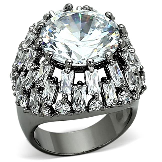 Women Ruthenium Brass Ring with AAA Grade CZ in Clear - Size 7