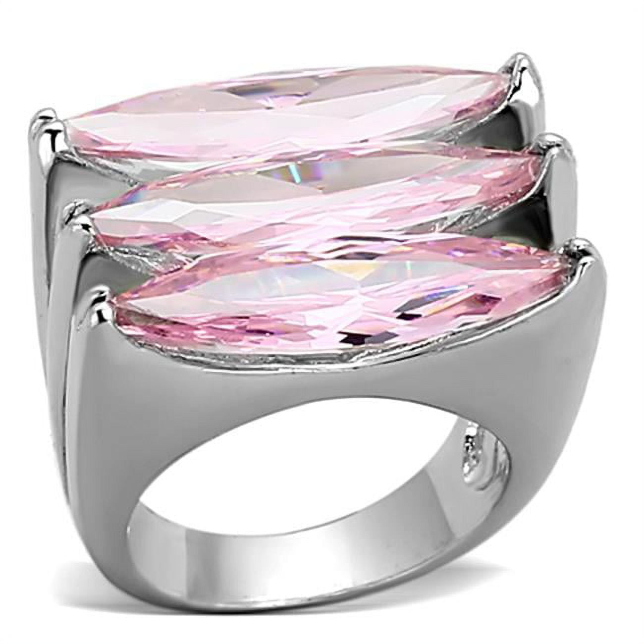 Women Rhodium Brass Ring with AAA Grade CZ in Rose - Size 7