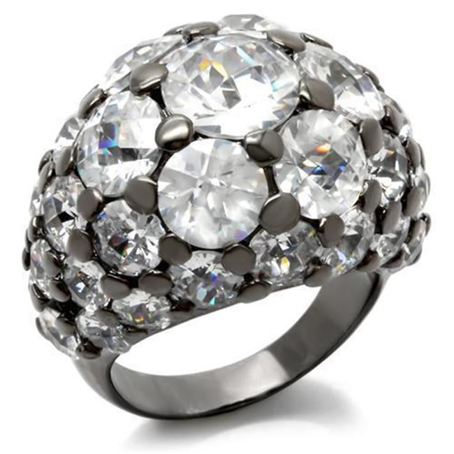 Women Ruthenium Brass Ring with AAA Grade CZ in Clear - Size 6