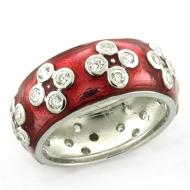 Picture of Alamode LOAS728-5 Women Rhodium 925 Sterling Silver Ring with Epoxy in Rose - Size 5