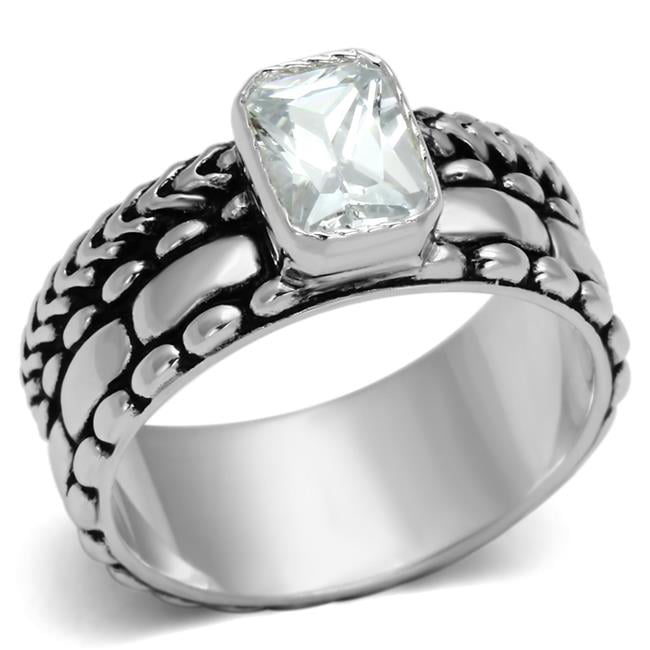 LOS553-7 Women Silver 925 Sterling Silver Ring with AAA Grade CZ in Clear - Size 7
