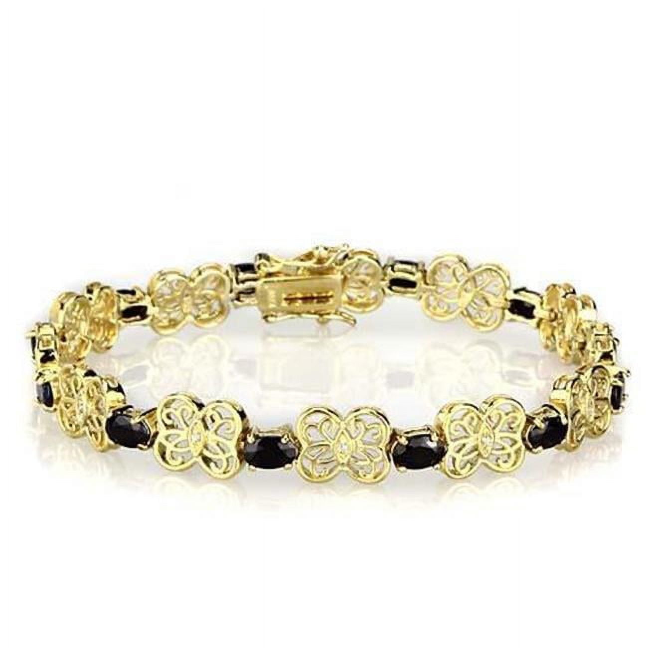 LOS602-8 Women Gold 925 Sterling Silver Bracelet with AAA Grade CZ in Jet - 8 in.