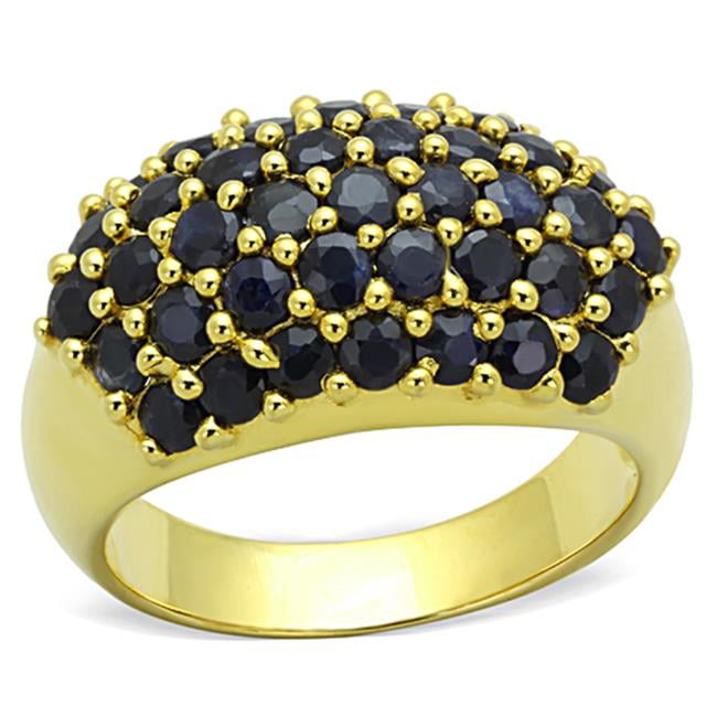 Women Gold 925 Sterling Silver Ring with AAA Grade CZ in Jet - Size 8
