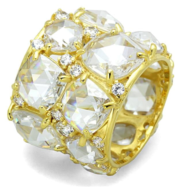 Women Gold 925 Sterling Silver Ring with AAA Grade CZ in Clear - Size 7