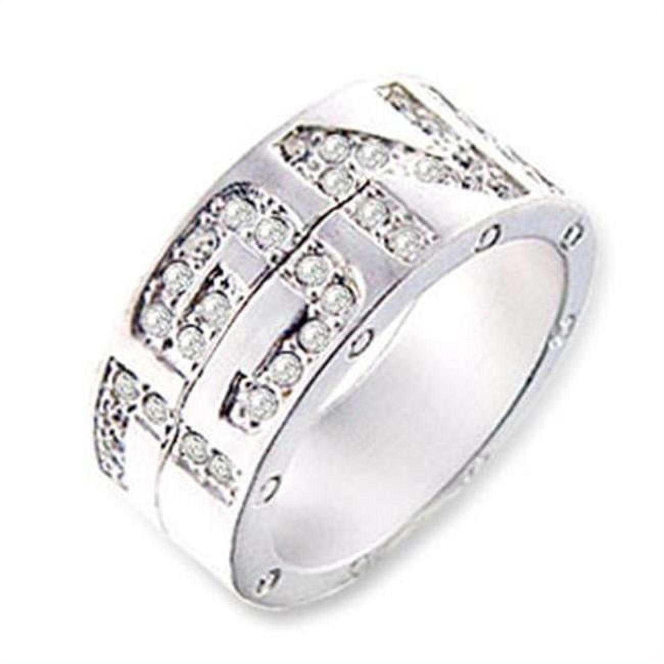 Women Matte Silver Brass Ring with Top Grade Crystal in Clear - Size 7