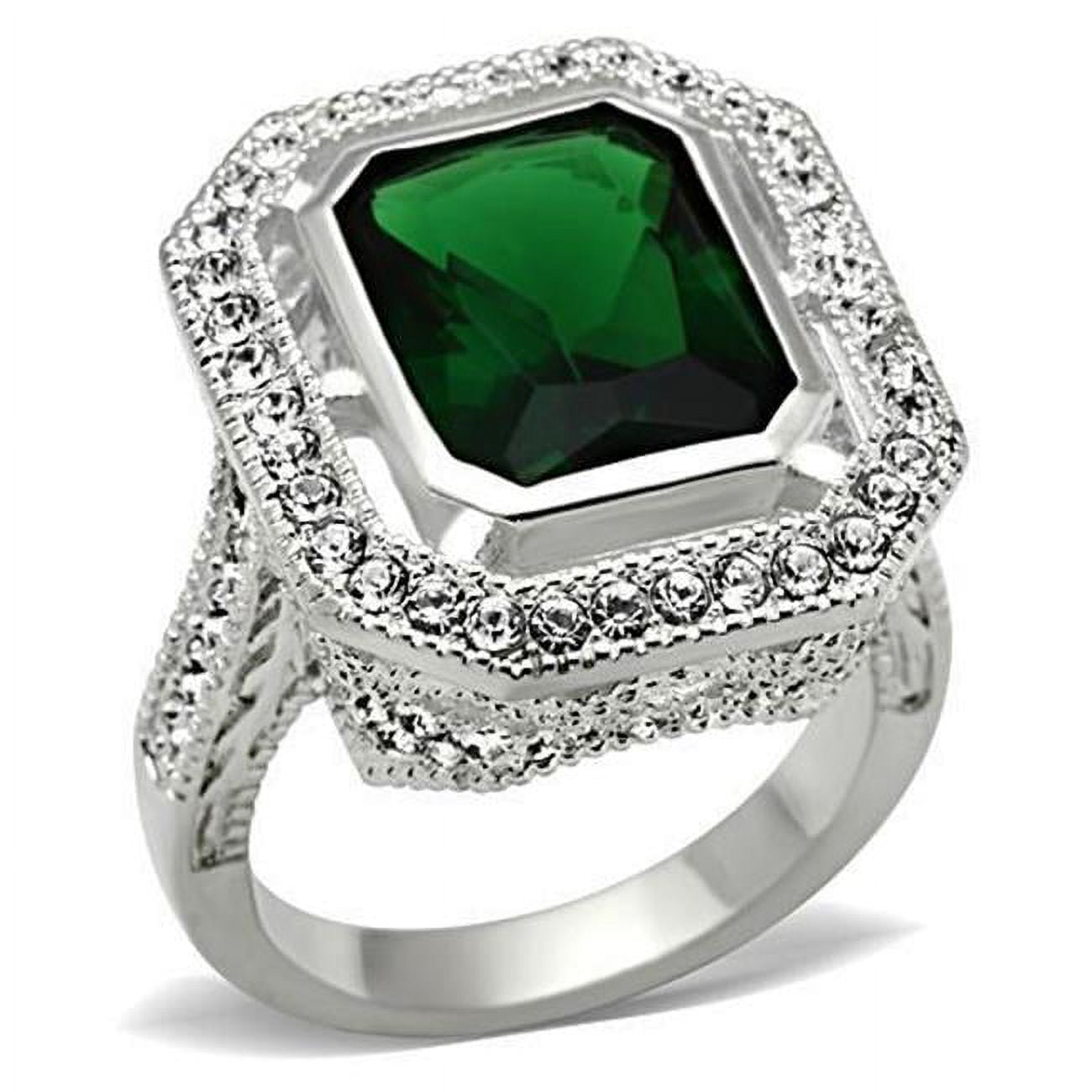 Women Silver 925 Sterling Silver Ring with Synthetic in Emerald - Size 7