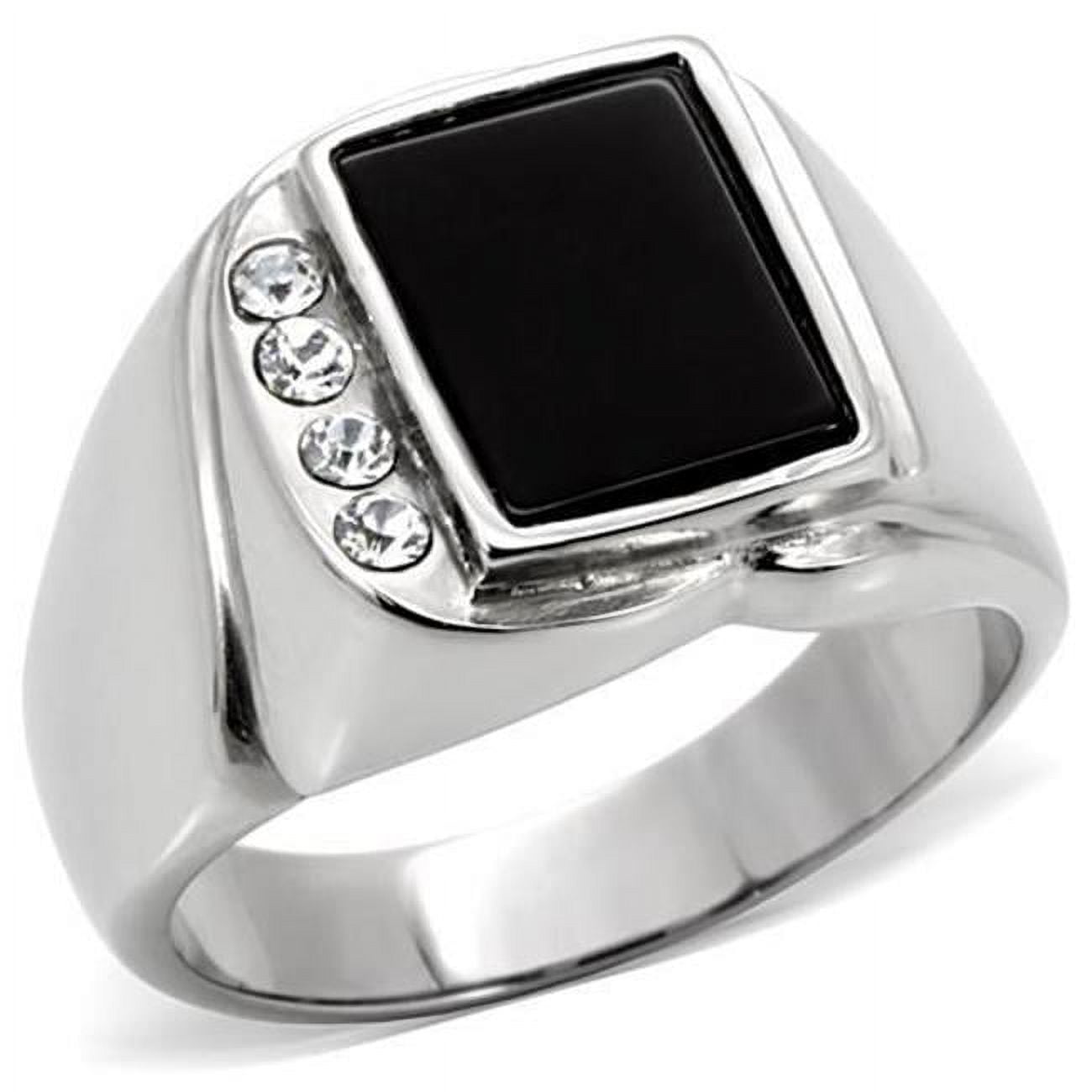 Men High Polished Stainless Steel Ring with Semi-Precious in Jet - Size 10