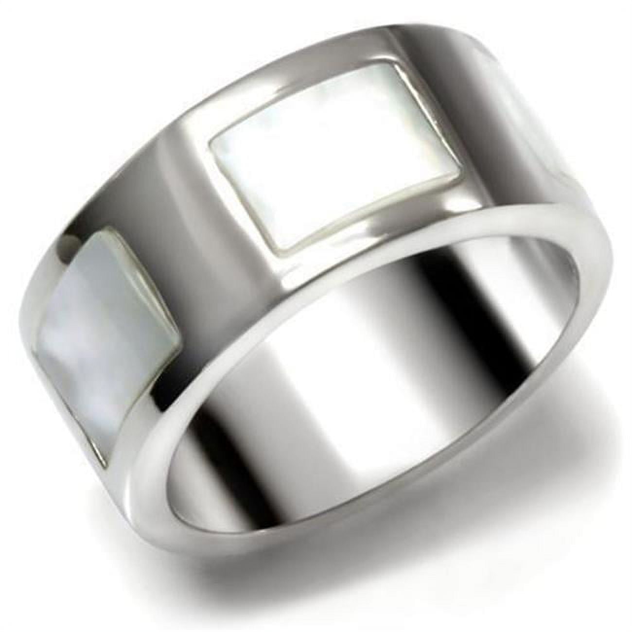 Women High Polished Stainless Steel Ring with  in White - Size 9