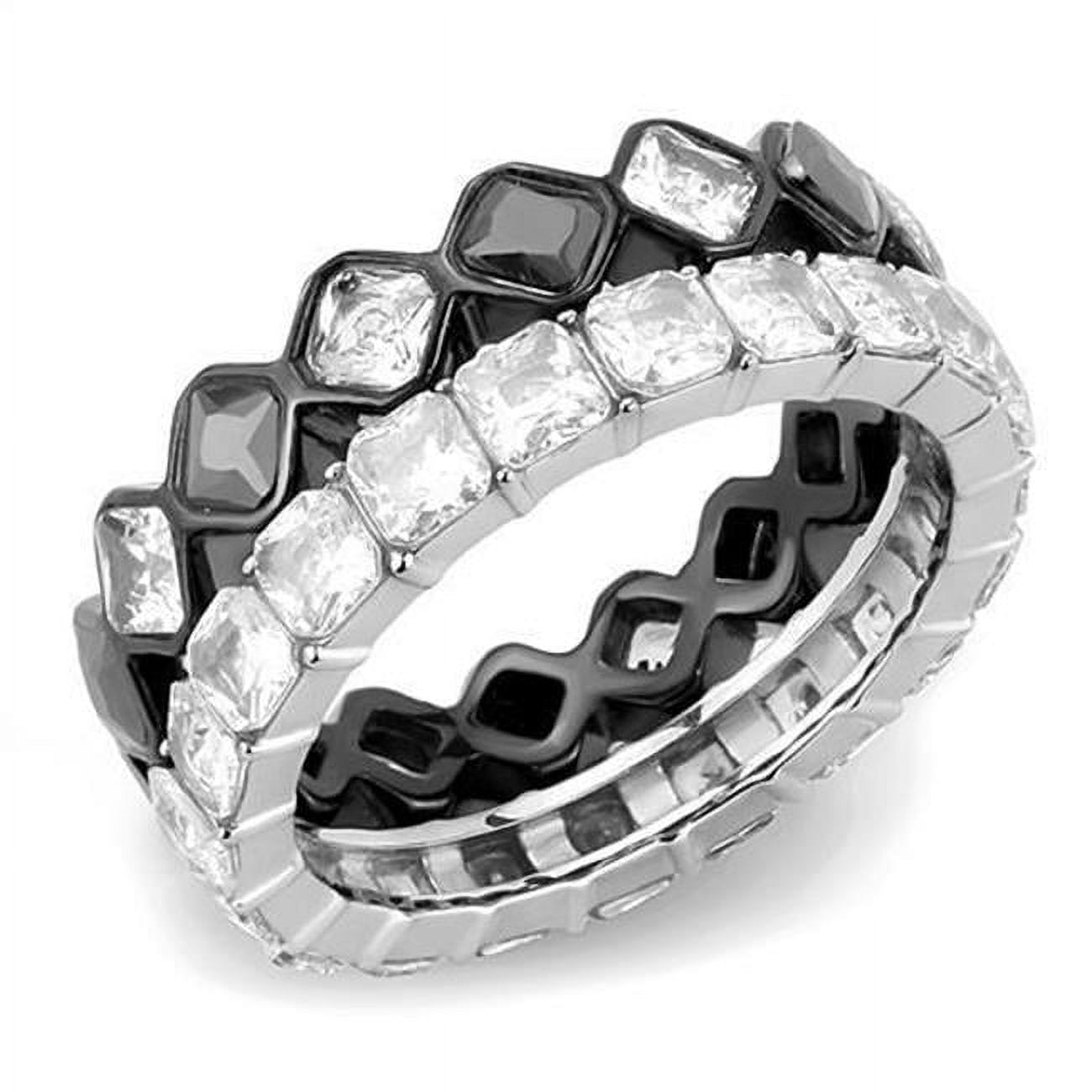 Women Two-Tone IP Black Stainless Steel Ring with AAA Grade CZ in Black Diamond - Size 6