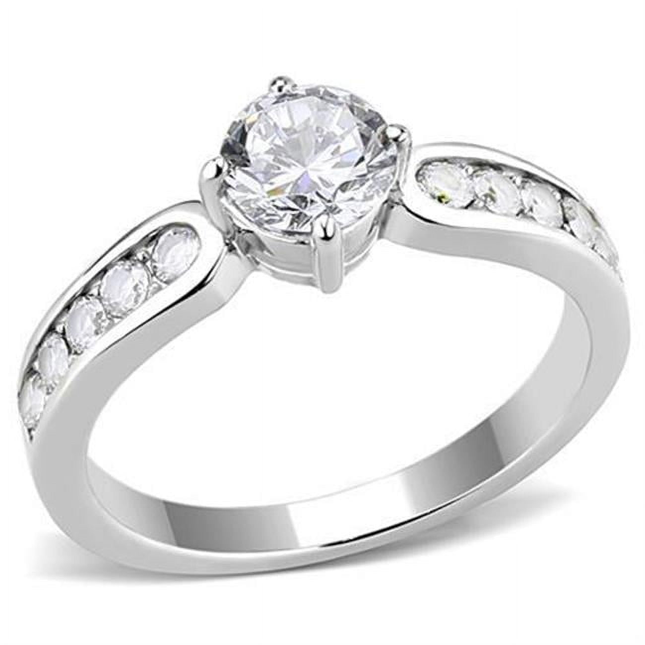 Women High Polished Stainless Steel Ring with AAA Grade CZ in Clear - Size 9