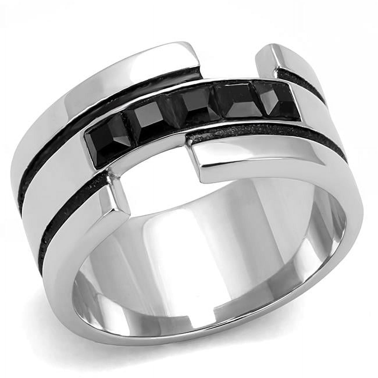 TK3284-9 Men High Polished Stainless Steel Ring with Top Grade Crystal in Jet - Size 9