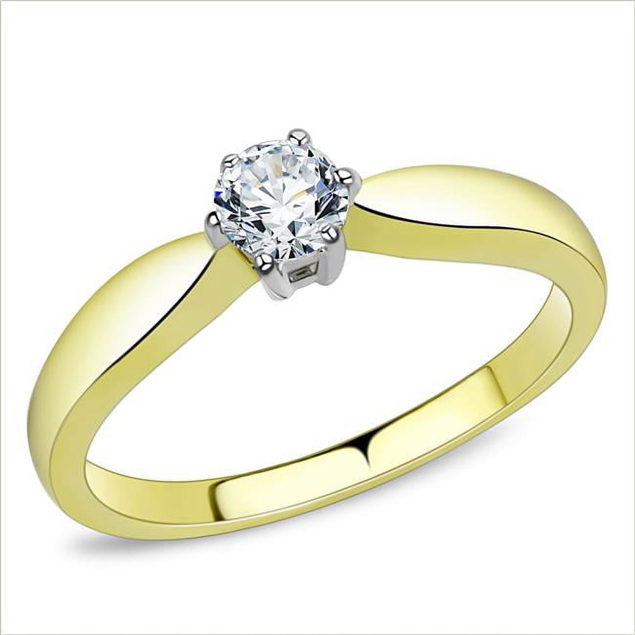Women Two-Tone IP Gold Stainless Steel Ring with AAA Grade CZ in Clear - Size 6