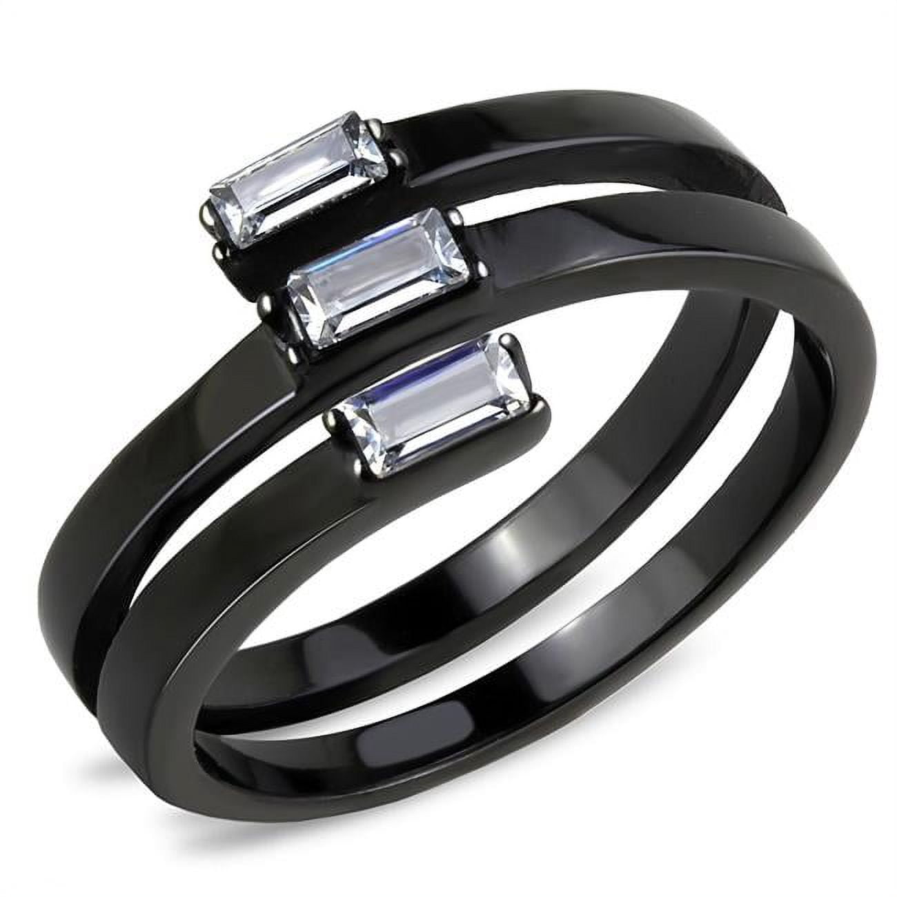 Women IP Black Stainless Steel Ring with AAA Grade CZ in Clear - Size 6