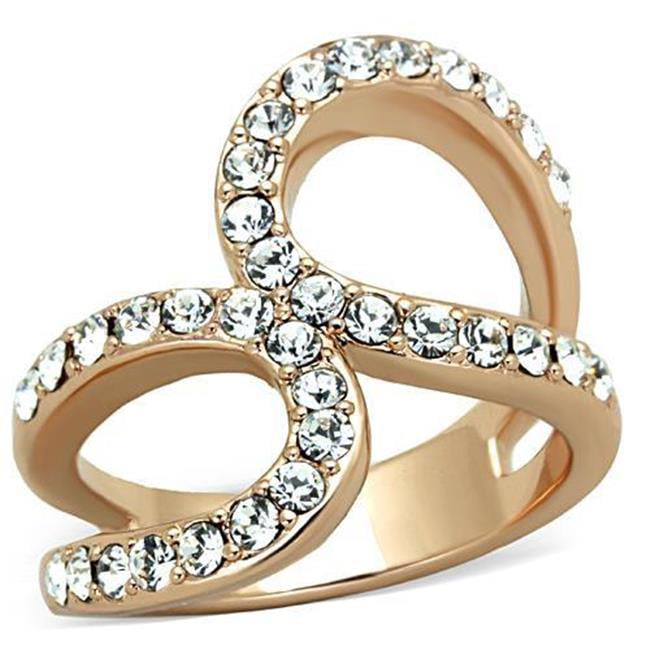 Women IP Rose Gold Stainless Steel Ring with Top Grade Crystal in Clear - Size 6