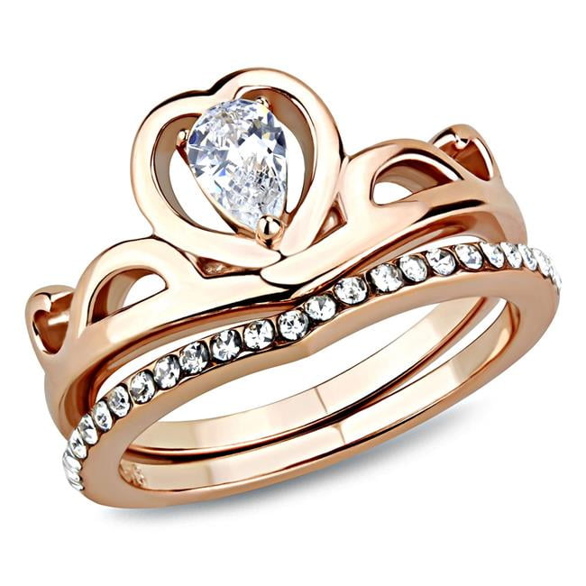 TK3518-10 Women IP Rose Gold Stainless Steel Ring with AAA Grade CZ in Clear - Size 10