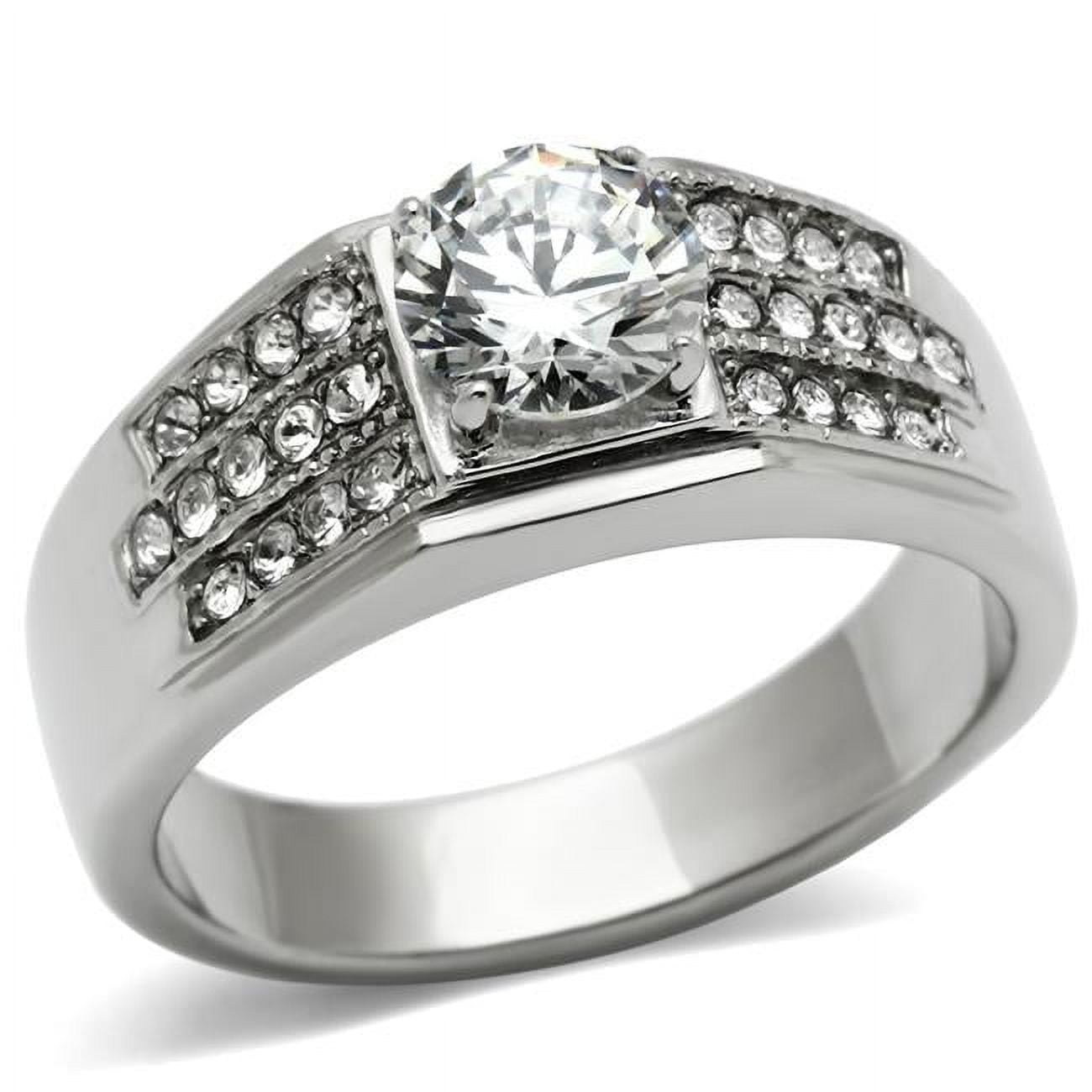 Men High Polished Stainless Steel Ring with AAA Grade CZ in Clear - Size 11
