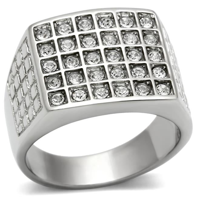 TK358-12 Men High Polished Stainless Steel Ring with Top Grade Crystal in Clear - Size 12