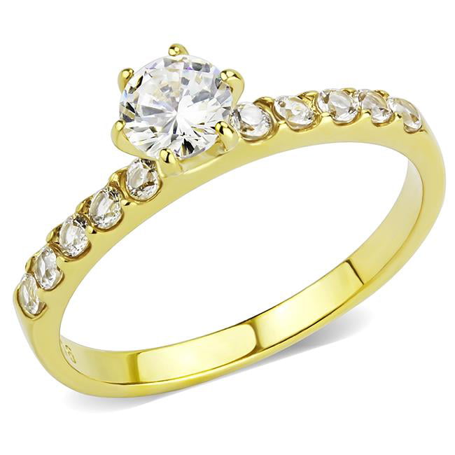 Women IP Gold Stainless Steel Ring with AAA Grade CZ in Clear - Size 10