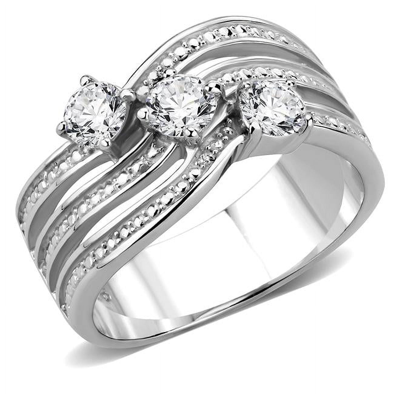 Women High Polished Stainless Steel Ring with AAA Grade CZ in Clear - Size 9
