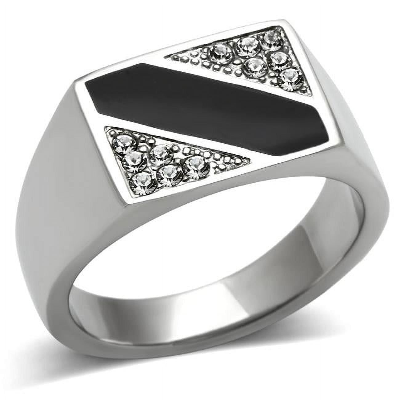 TK387-12 Men High Polished Stainless Steel Ring with Top Grade Crystal in Clear - Size 12