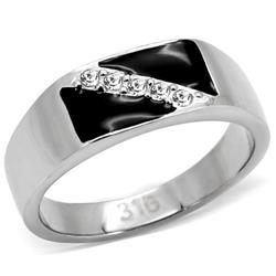 TK414701-8 Men High Polished Stainless Steel Ring with Top Grade Crystal in Clear - Size 8