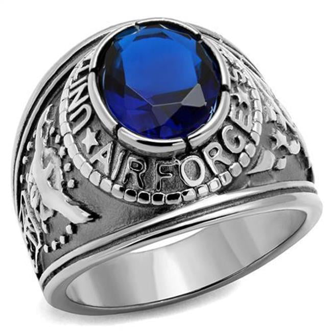 TK414708-9 Men High Polished Stainless Steel Ring with Synthetic in Sapphire - Size 9