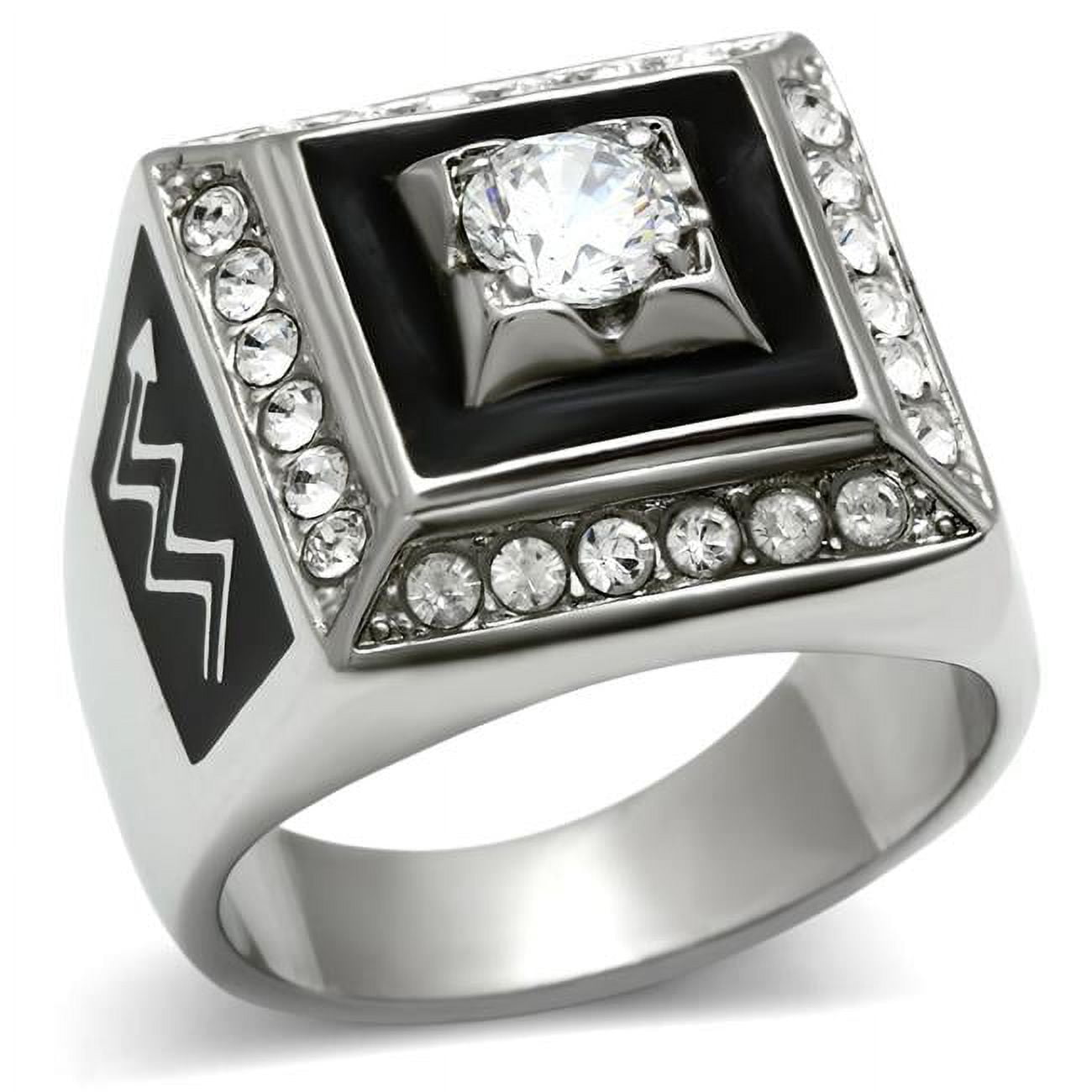 Men High Polished Stainless Steel Ring with AAA Grade CZ in Clear - Size 10