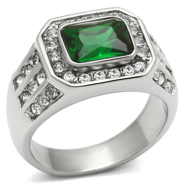 Men High Polished Stainless Steel Ring with Synthetic in Emerald - Size 13