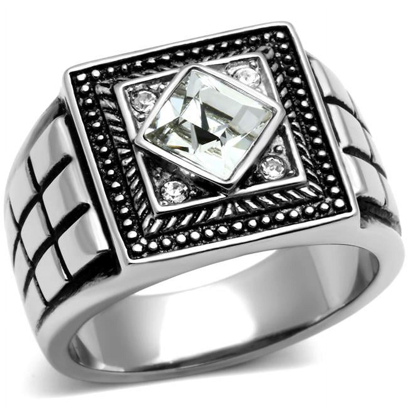TK589-10 Men High Polished Stainless Steel Ring with Top Grade Crystal in Clear - Size 10